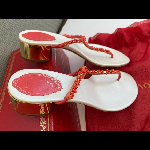 Rene Caovilla Fine Beaded Gold Heeled Thong Sandal - Picture 11 of 15